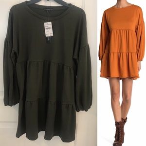 Kenedik Tiered French Terry Dress olive size M